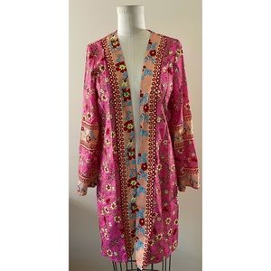 Silky pink floral open kimono/ cover up